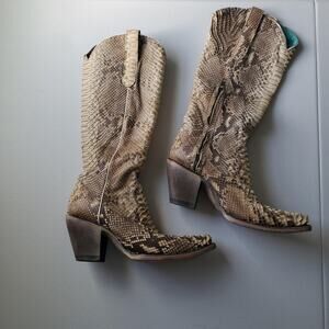 Corral Boots Womens Size 8 Beige Snakeskin Python Leather Western Zip Snip Toe
